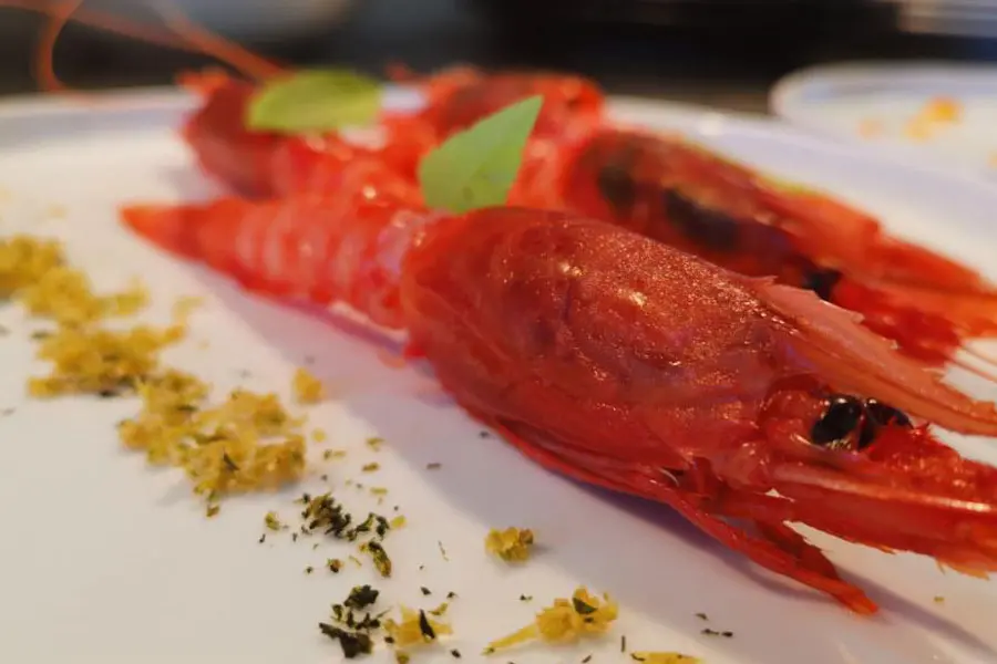 Piatto di gamberi cucinati con erbe aromatiche esempio di alimentazione sana ricca di proteine