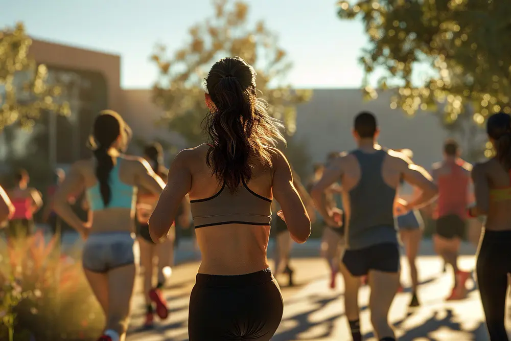 Partecipanti durante corsa di gruppo a evento fitness all’aperto a Roma